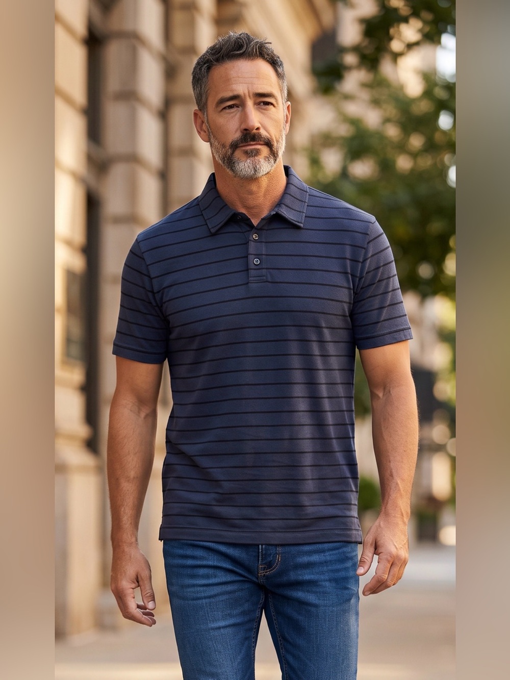 Armani Collezioni Men's Short Sleeve Striped Polo Shirt